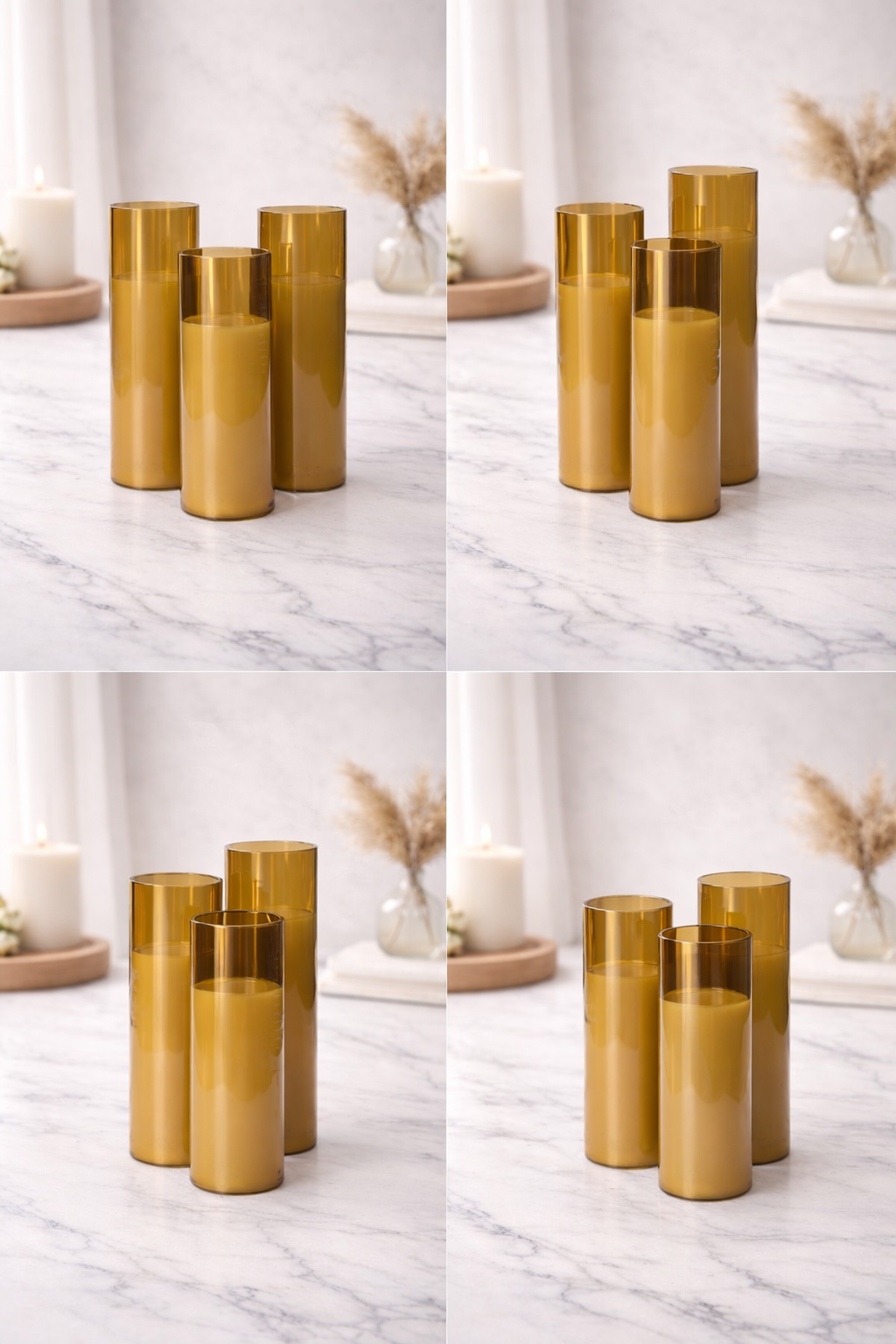 Amber Glass LED Flameless Candle Set – Set of 3
