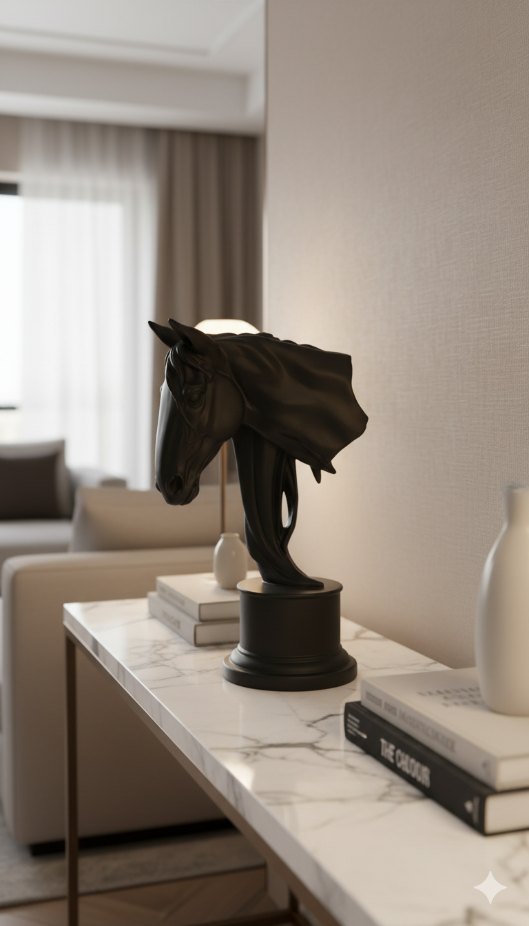 Horse Head Sculpture | Decorative Figurine | Pedestal Base