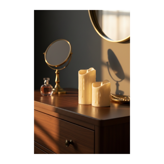 LED Flameless Pillar Candles – Drip Wax Effect (Set of 2)