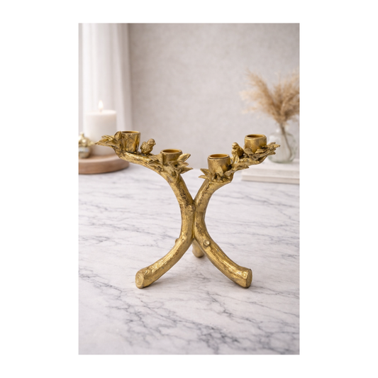Luxury Gold Branch Candle Holder – 4 Arm Decorative Bird Candelabra for Table & Console Décor