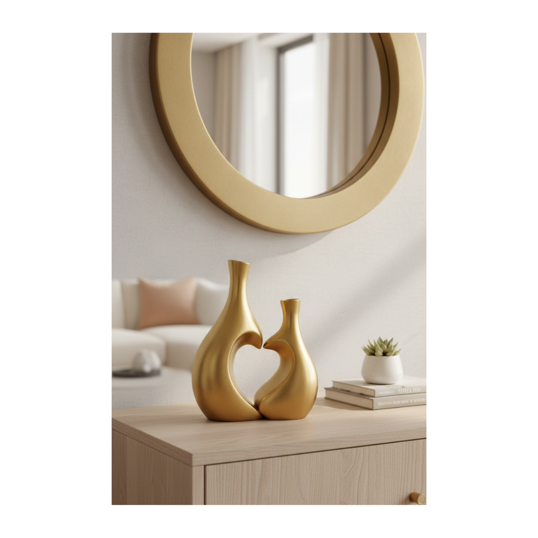 Luxury Gold Heart Vase Set – Modern Romantic Decorative Sculpture for Living Room & Bedroom Décor