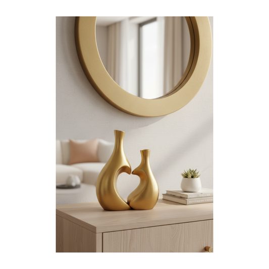 Luxury Gold Heart Vase Set – Modern Romantic Decorative Sculpture for Living Room & Bedroom Décor
