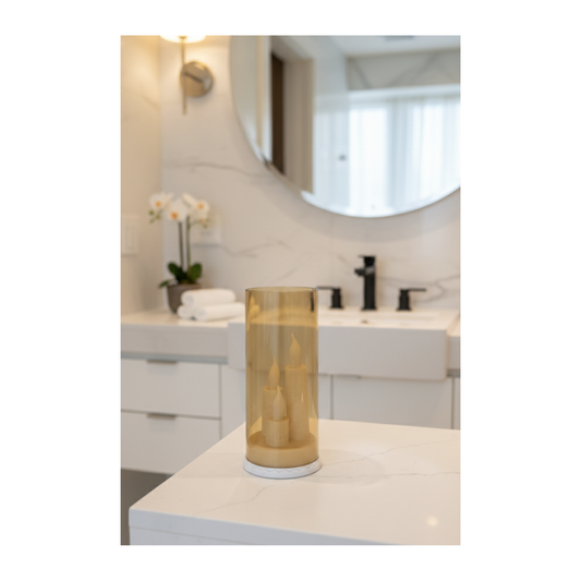 Amber Glass LED Candle Cloche – Decorative Flameless Ambient Light