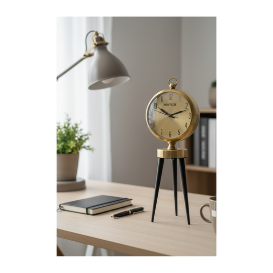 Modern Tripod Table Clock – Vintage Brass Finish Decorative Desk Clock