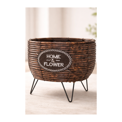 Woven Planter Set with Metal Stand – Set of 2