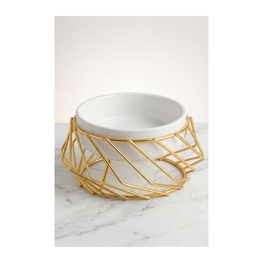 Gold Geometric Bowl Stand with Ceramic Bowl – Centerpiece