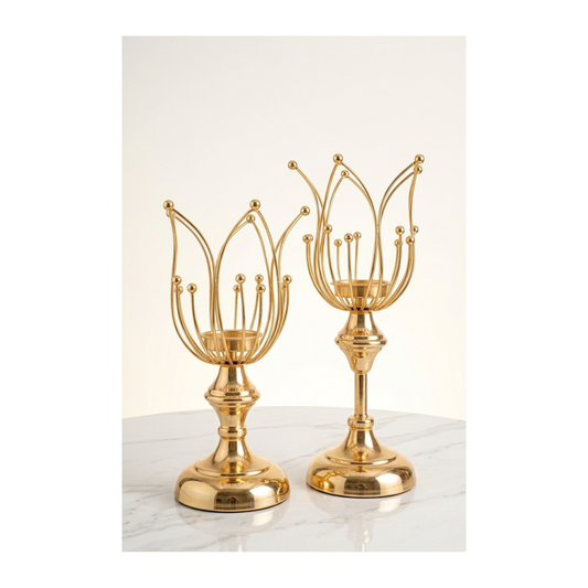Gold Tulip Candle Holders – Set of 2