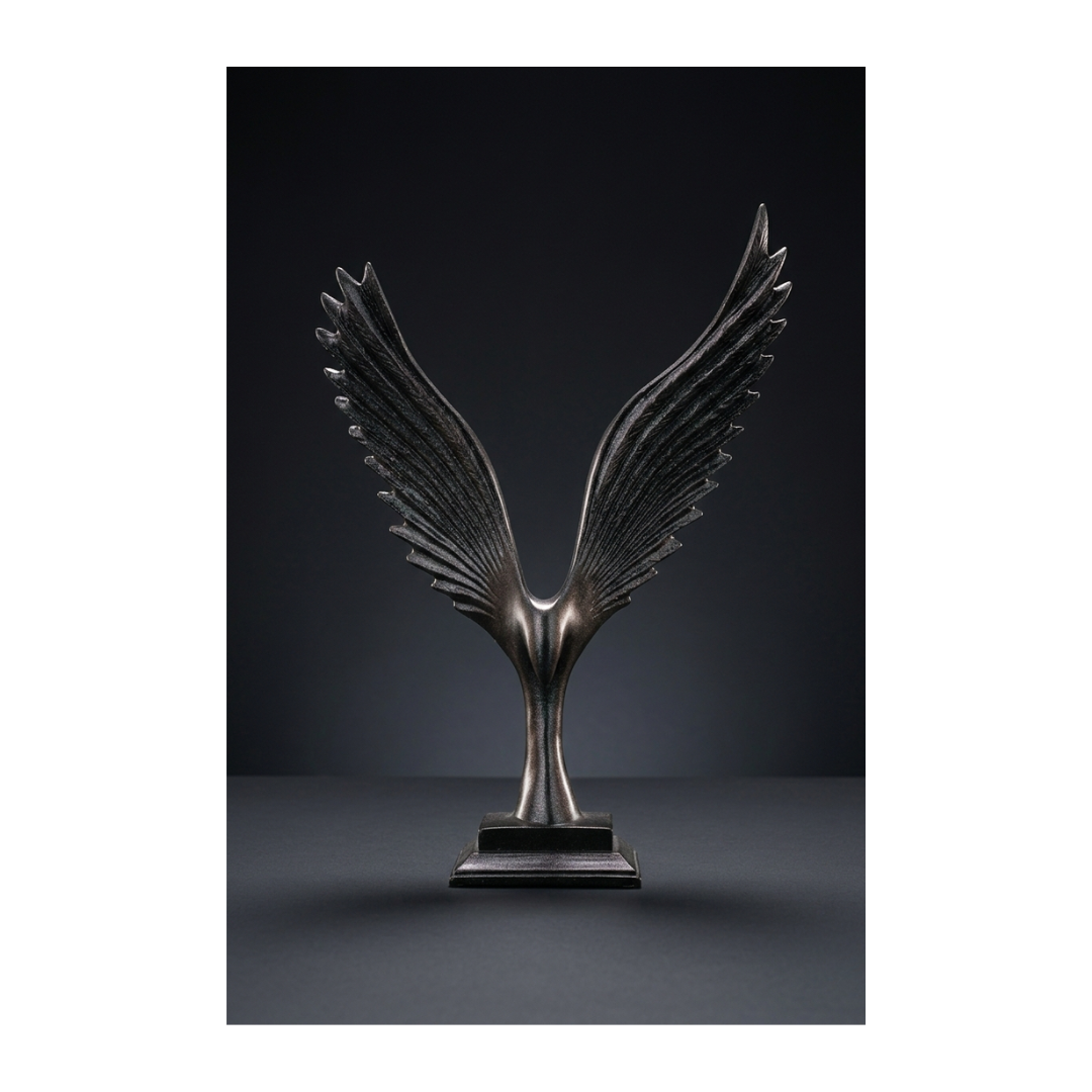 Black Metal Angel Wings Sculpture – Tabletop Décor