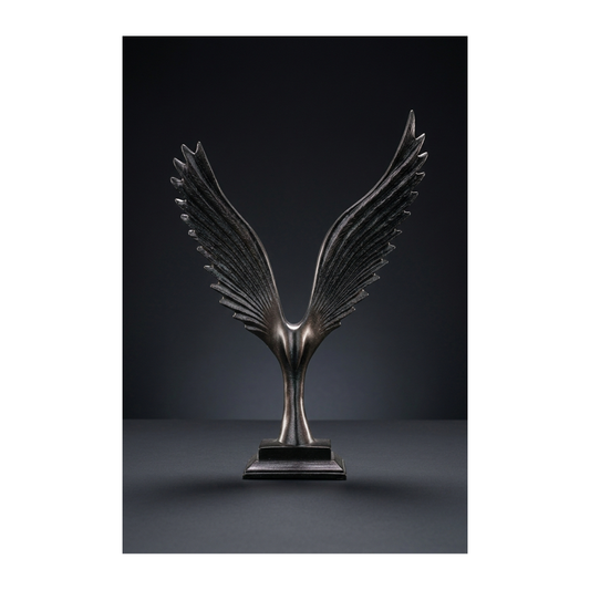 Black Metal Angel Wings Sculpture – Tabletop Décor