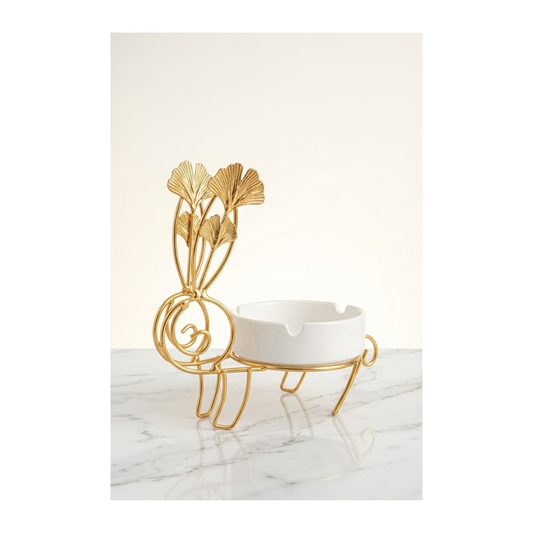 Luxury Gold Deer Ashtray with Ceramic Bowl – Decorative Tabletop Accent