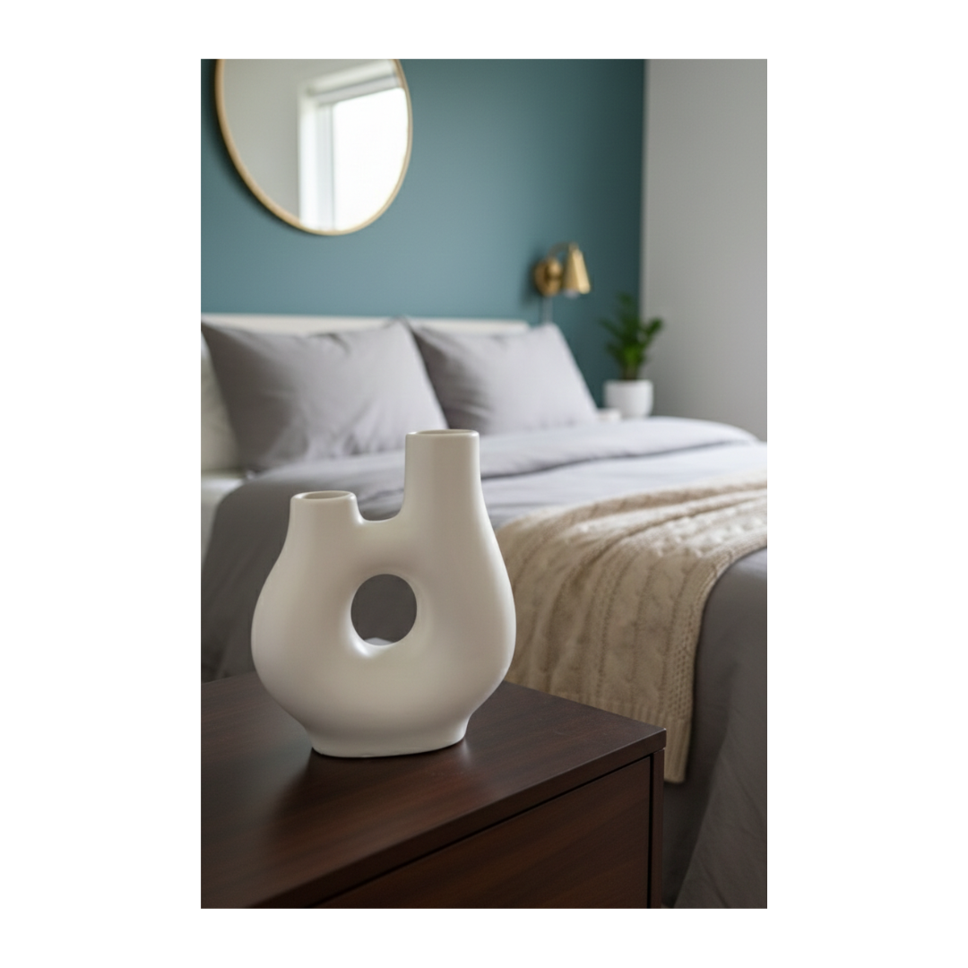 White Ceramic Nordic Vase – Minimalist Table Accent