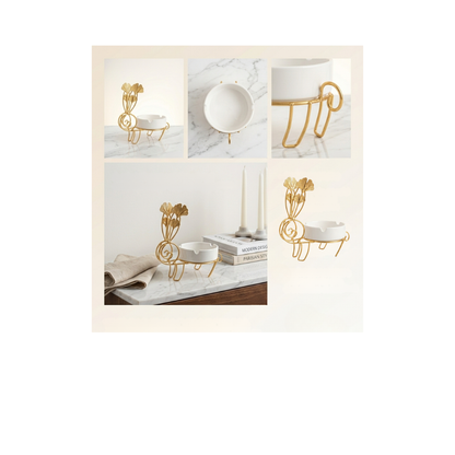 Luxury Gold Deer Ashtray with Ceramic Bowl – Decorative Tabletop Accent