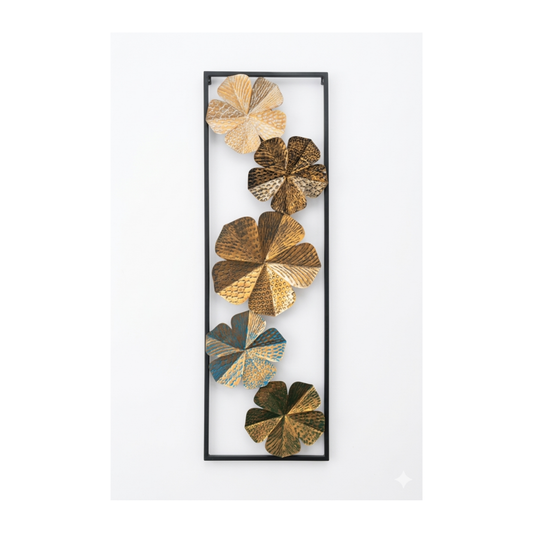 Metal Flower Wall Art Panel | Gold & Teal | Black Frame