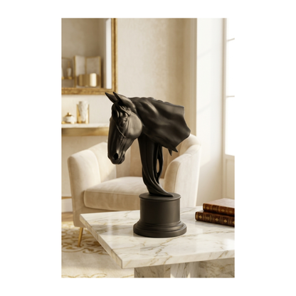 Horse Head Sculpture | Decorative Figurine | Pedestal Base