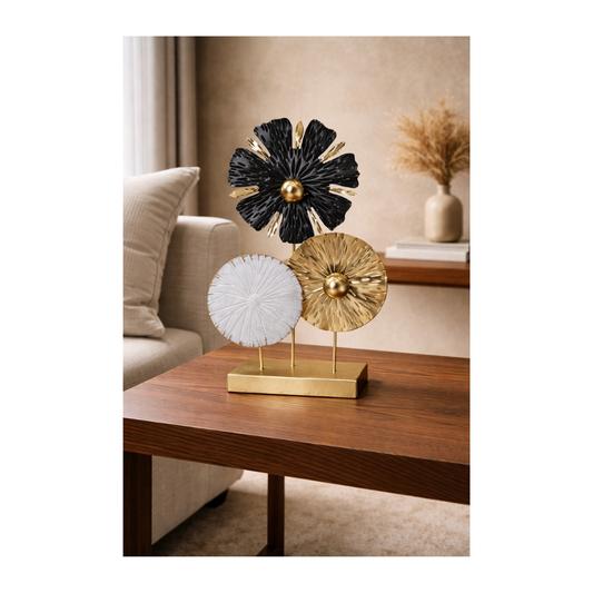 Gold Floral Sculpture – Black & White Table Décor