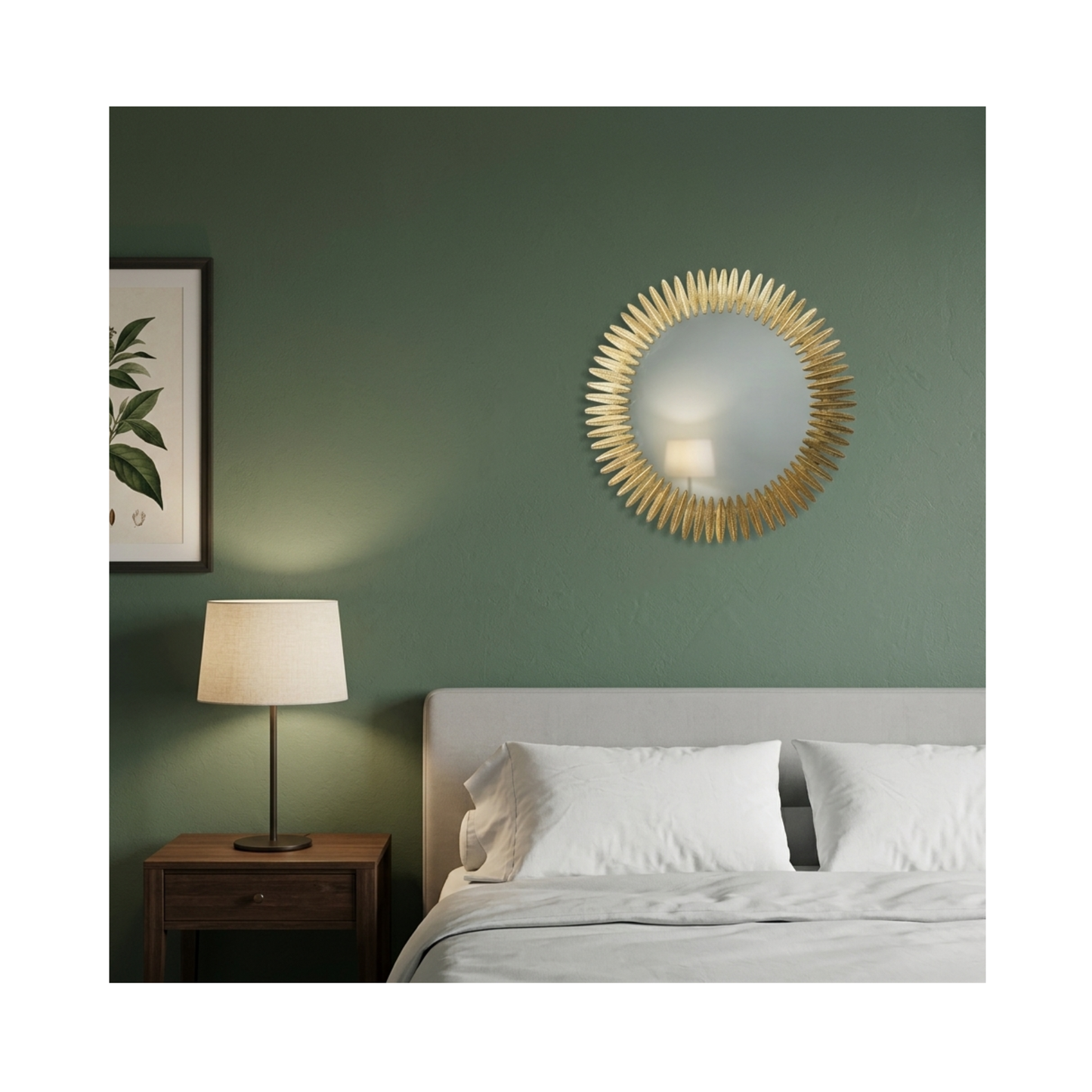 Round Gold Feather Wall Mirror