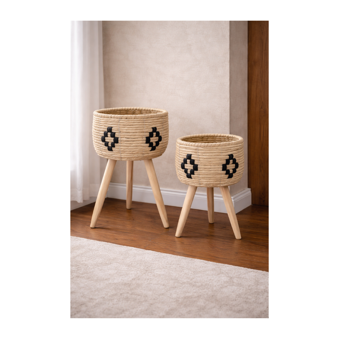 Boho Tribal Woven Planter Set – Set of 2
