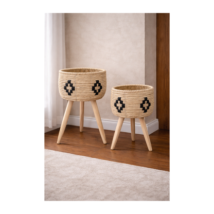 Boho Tribal Woven Planter Set – Set of 2