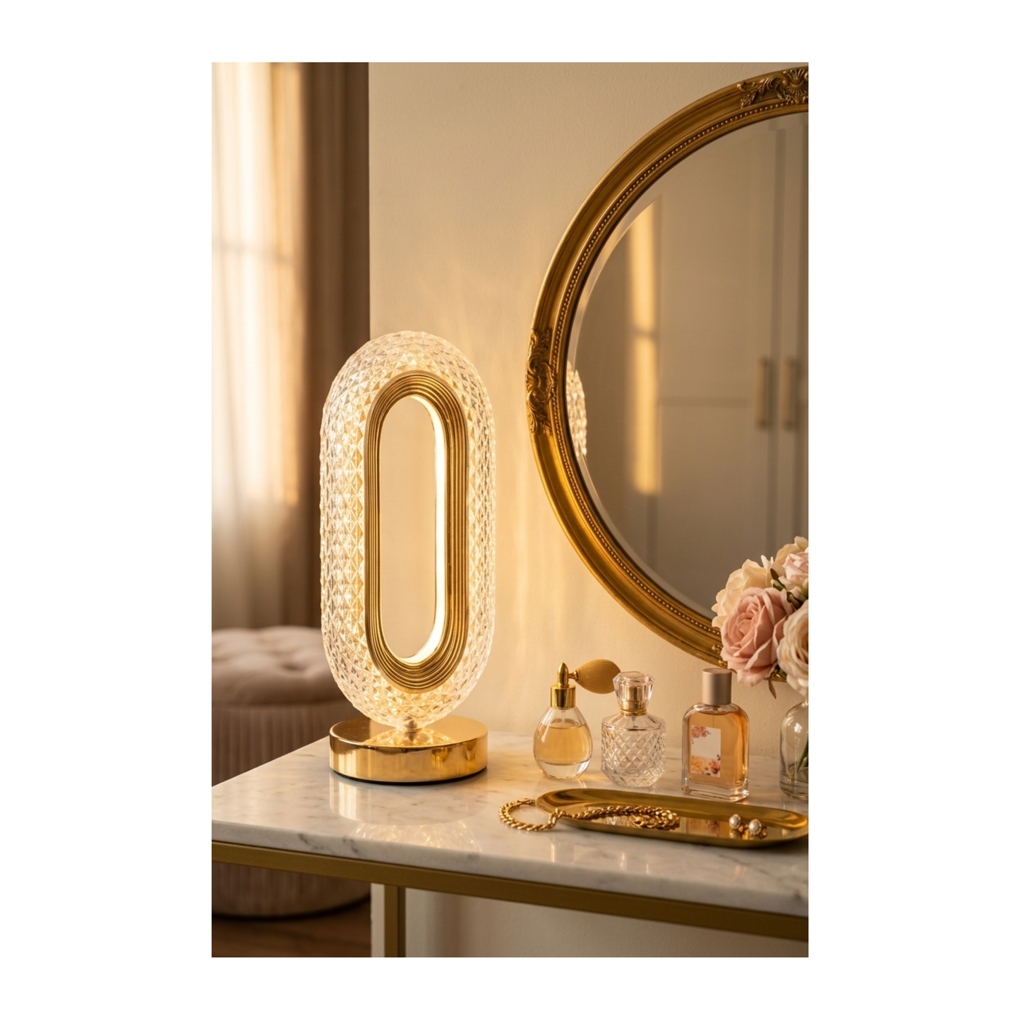 Crystal Diamond Cut Oval Table Lamp