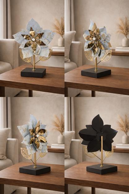 White & Gold Metal Floral Sculpture – Table Accent