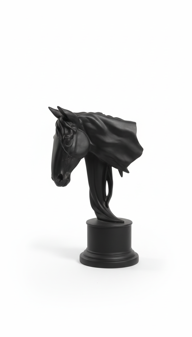 Horse Head Sculpture | Decorative Figurine | Pedestal Base