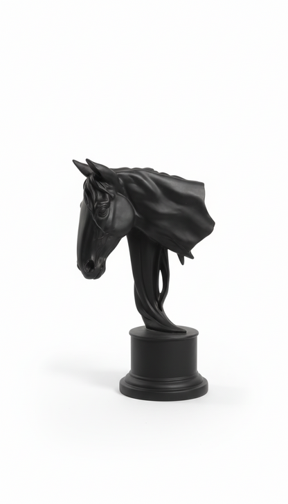 Horse Head Sculpture | Decorative Figurine | Pedestal Base
