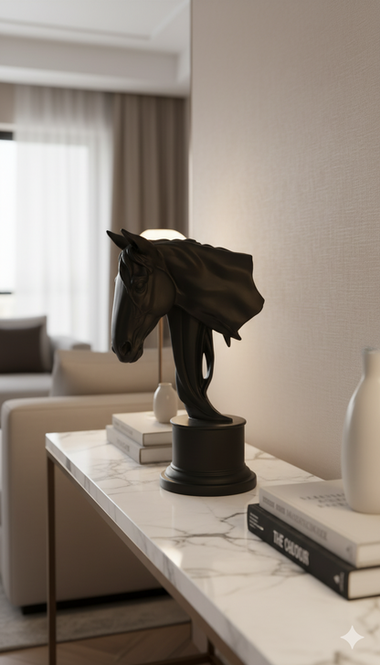 Horse Head Sculpture | Decorative Figurine | Pedestal Base