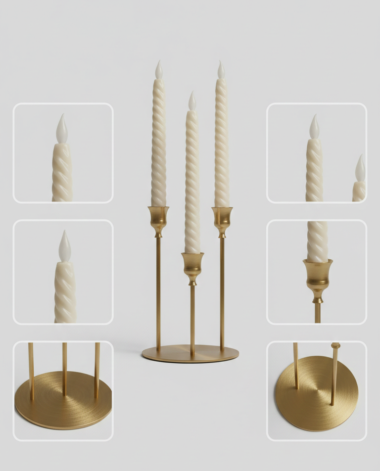 Gold 3-Arm Metal Candelabra – Taper Candle Holder