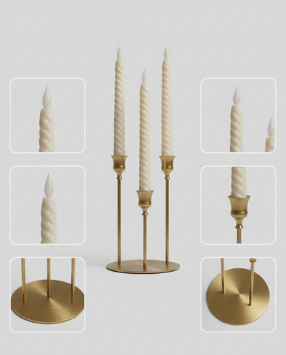 Gold 3-Arm Metal Candelabra – Taper Candle Holder