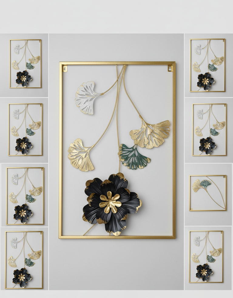 Luxury 3D Metal Floral Wall Art Frame – Modern Decorative Wall Sculpture (Multiple Designs)
