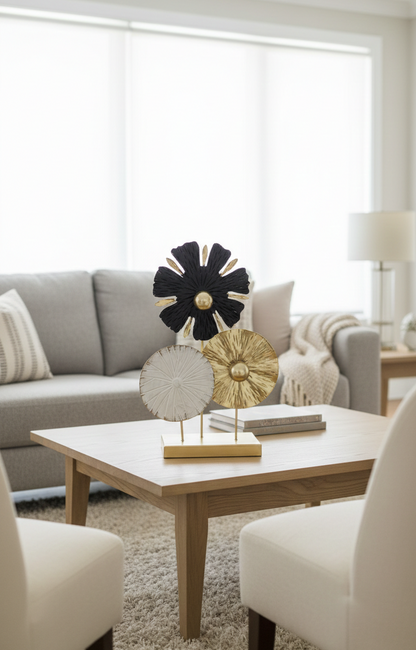 Gold Floral Sculpture – Black & White Table Décor