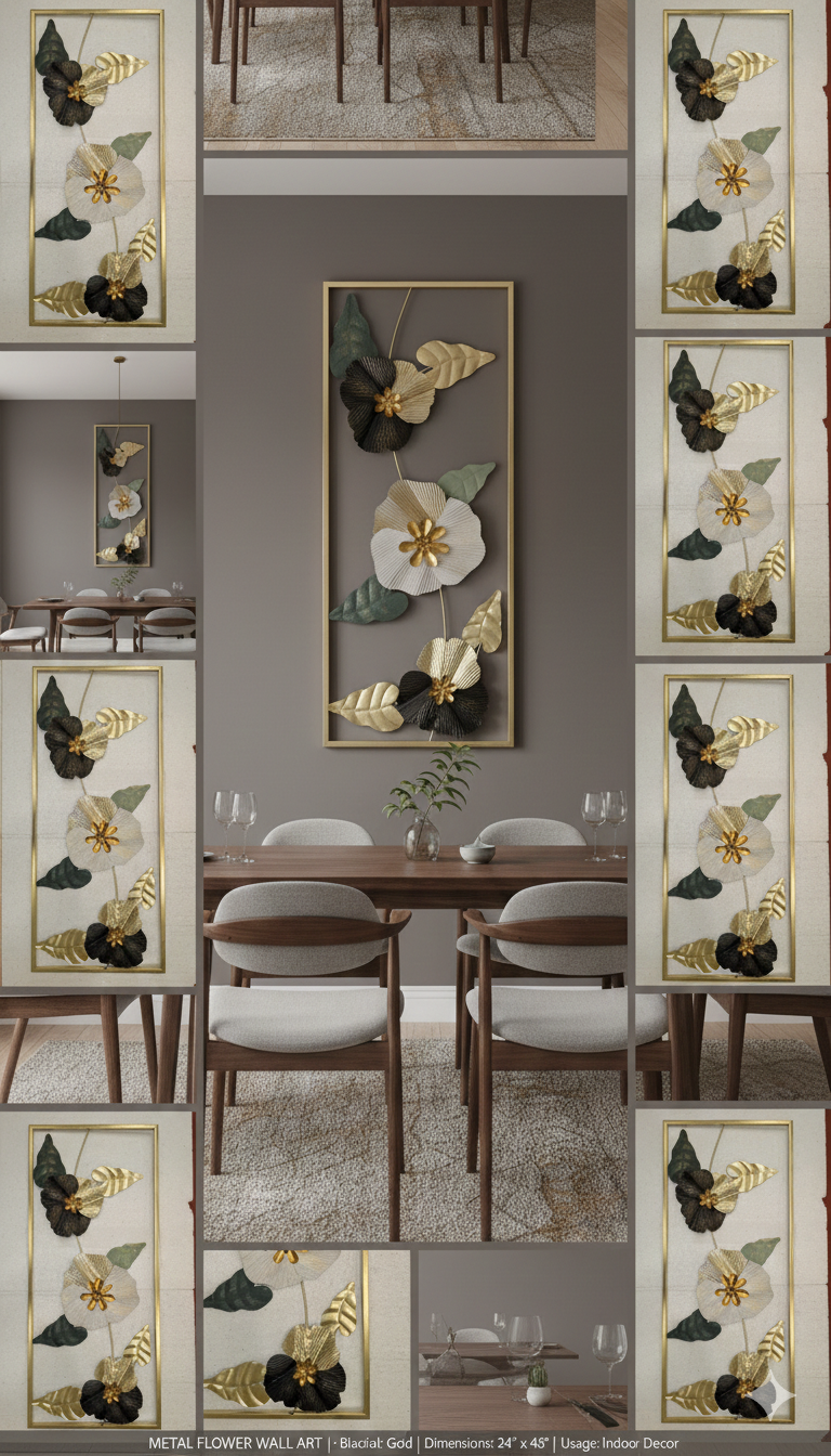 Luxury 3D Metal Floral Wall Art Frame – Modern Decorative Wall Sculpture (Multiple Designs)