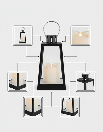 Black LED Flameless Candle Lantern – Table & Hanging