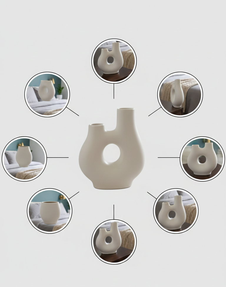 White Ceramic Nordic Vase – Minimalist Table Accent