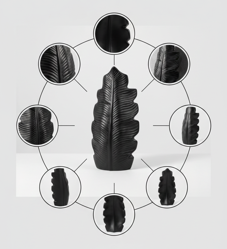 Black Matte Leaf Sculpture – Console & Shelf Accent