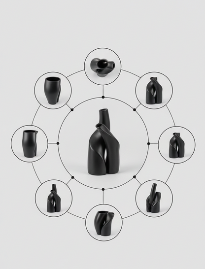 Black Sculptural Vase Set – Minimalist Table Accent