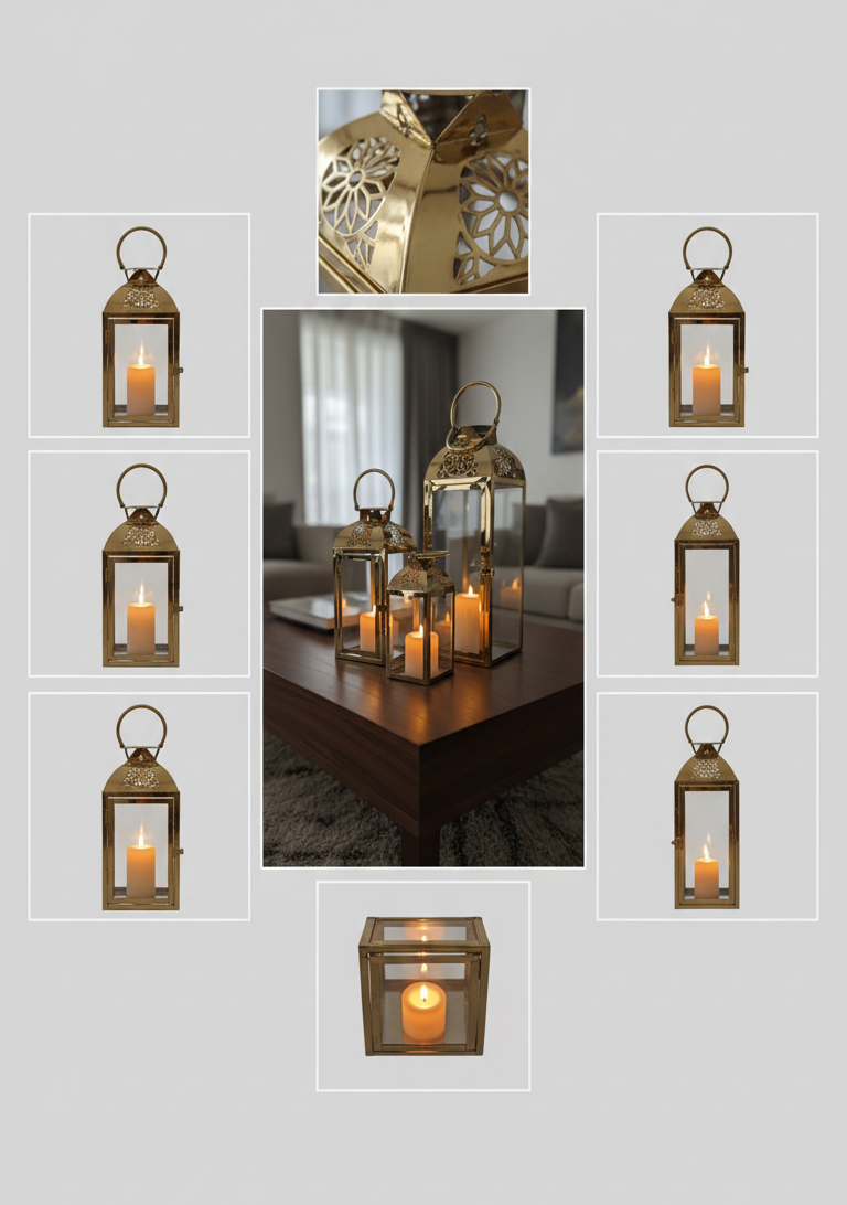 Gold Glass Candle Lantern Set – 3 Sizes