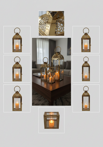 Gold Glass Candle Lantern Set – 3 Sizes