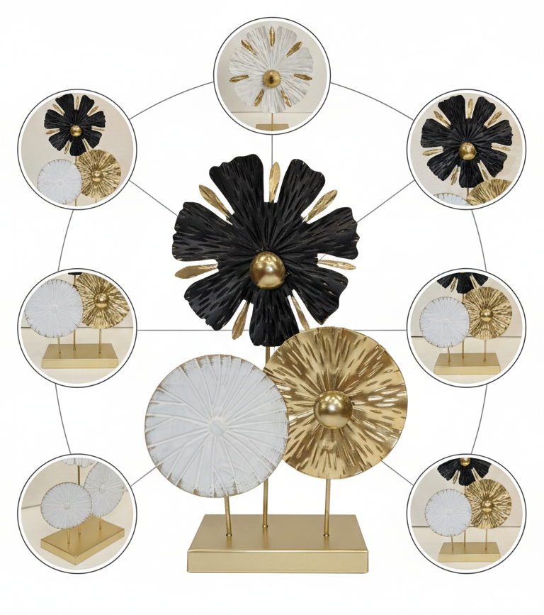 Gold Floral Sculpture – Black & White Table Décor