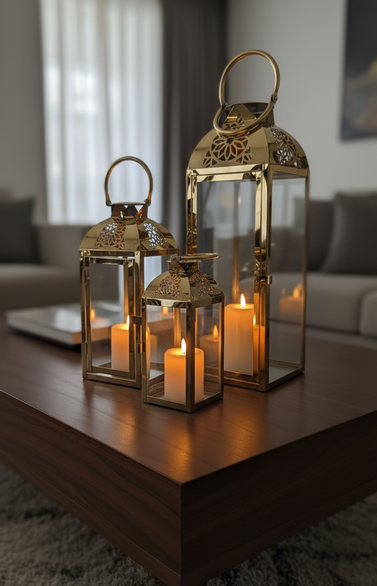Gold Glass Candle Lantern Set – 3 Sizes