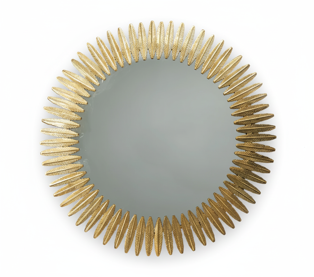 Round Gold Feather Wall Mirror