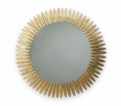 Round Gold Feather Wall Mirror