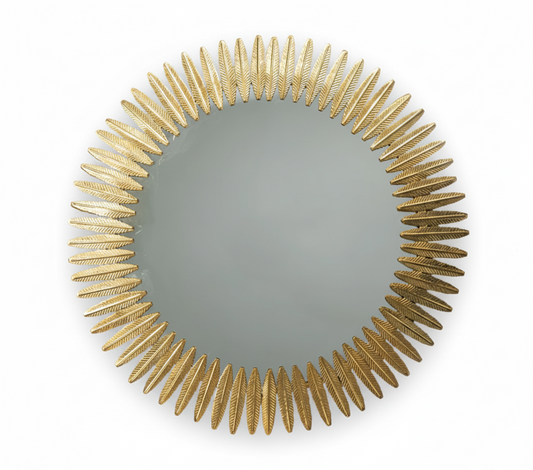 Round Gold Feather Wall Mirror
