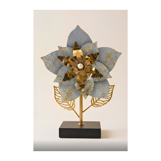 White & Gold Metal Floral Sculpture – Table Accent