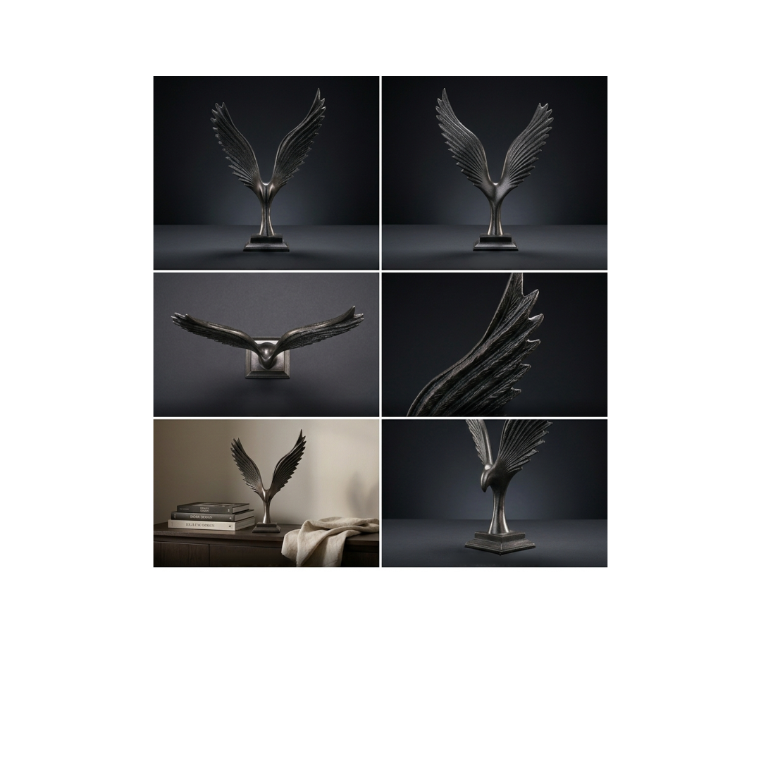 Black Metal Angel Wings Sculpture – Tabletop Décor